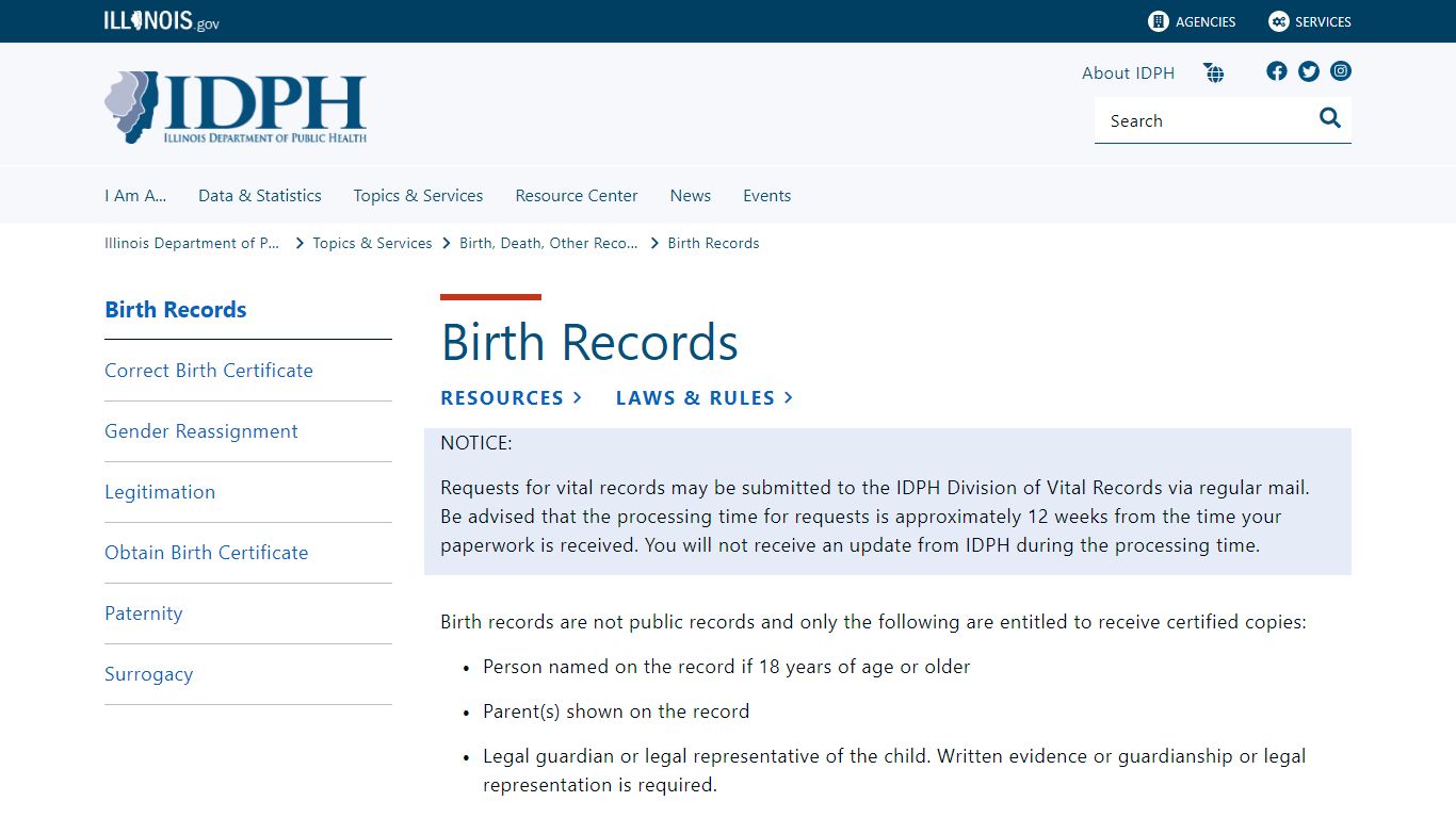 Birth Records - Illinois Department of Public Health